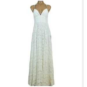 Lulus White Lace Maxi Long Dress S Wedding Criss Cross Back Thigh High Side Slit